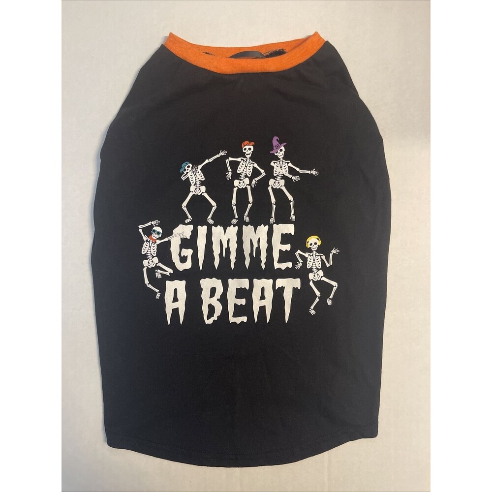 Thrills & Chills Dog Pet Dog T-Shirt - Skeletons "GIMME A BEAT" Size Large